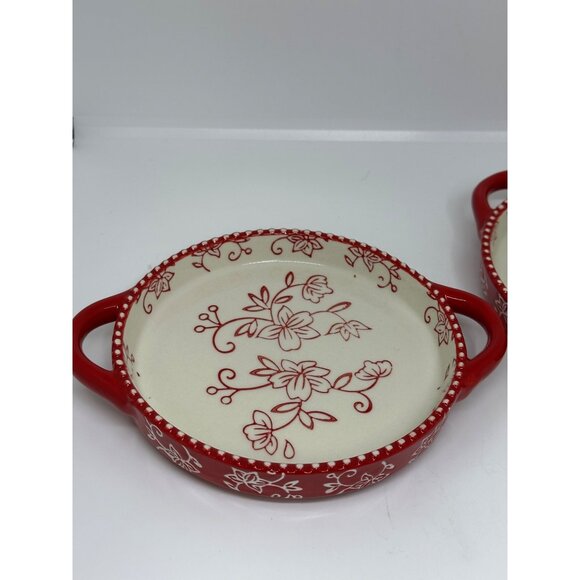 Temp-tations by Tara Red Floral Lace Round Baking Dish Set of 2 Vintage Ramekins - Picture 2 of 9